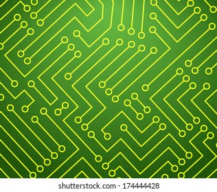 Green and Yellow Printed Circuit Board Seamless Background with Pattern in Swatches with Pattern in Swatches