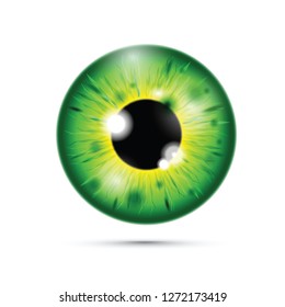 green and yellow realistic eyeball on a microchip 