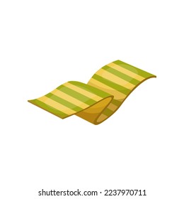 Green and yellow rectangular curvy mat cartoon vector illustration. Floor carpet or rug of rectangular shape on white background. Interior, decoration concept