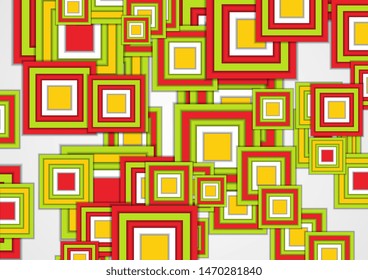 Green, yellow and red abstract squares. Hi-tech geometric colorful modern background. Vector design template