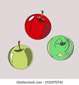 Green, yellow and red apples. Fruit. Veganism, vegetarianism, raw food diet, proper nutrition. Vector isolated objects.