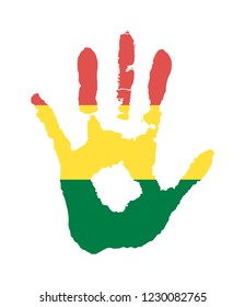 green, yellow, red color of the flag. vector handprint in the form of the flag of Bolivia.