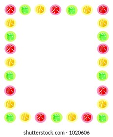green, yellow, red dice border vector
