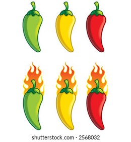 Green, yellow & red hot peppers