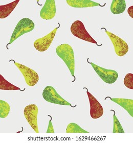 green, yellow, and red pears on a light background seamless vector pattern
