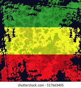 Green, yellow, red rasta flag. Rastafarianism grunge background. Colorful backdrop for decoration work in reggae, rastaman festivals, posters, promotional items.