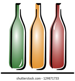 Green, Yellow and Red vector bottles.