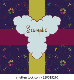 Green Yellow Red Vector ornate frame with sample text. Perfect as invitation or announcement. Background pattern is included as seamless. All pieces are separate. Easy to change colors and edit.