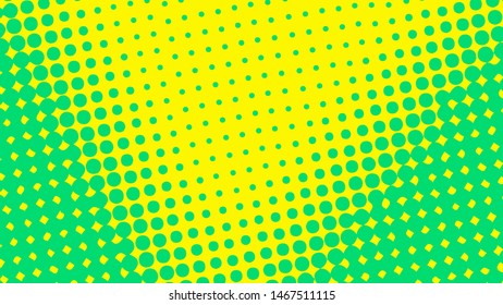 Green and yellow retro pop art background with halftone dots design