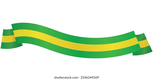 Green and Yellow Ribbon. Brazil, Australia and South Africa Sports Uniform Colors Vector. Realistic Stripes. Republic Proclamation. Independence Day.