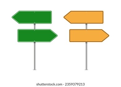 green and yellow road direction signs. Vector illustration