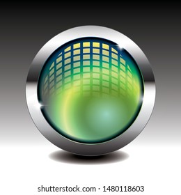 Green and yellow round background with a silver frame. Vector illustration. 