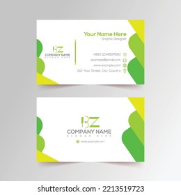 Tarjeta de visita corporativa de ambos lados en forma de redondeado verde y amarillo