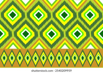 The green and yellow sarong pattern is designed with a geometric pattern that blends perfectly and is eye-catching in terms of textiles. clothing or decoration Vector illustration