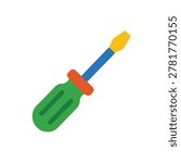 Green and yellow screwdriver flat vector hardware tool icon