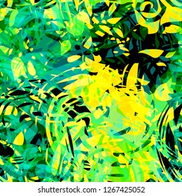 Green and yellow seamless texture with round elements. Abstract vector background for web page, banners backdrop, fabric, home decor, wrapping