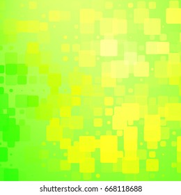 Green and yellow shades vector abstract glowing background with random sizes rounded tiles square