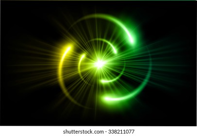 green yellow Shining atom scheme. Vector illustration. dark background. digital. infographics. Abstract Technology background for computer graphic website internet and business. circuit.