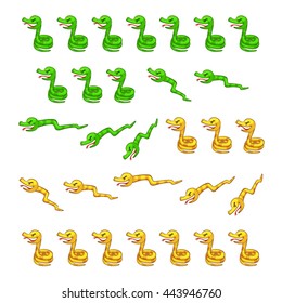 Green And Yellow Snakes Game Sprites.
Suitable for side scrolling, action, and adventure game.