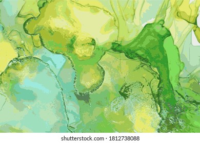 Textura de piedra verde y amarilla de mármol. Técnica oriental de tinta de alcohol. Resumen del fondo vectorial. Pintura moderna de flujo en colores naturales. Plantilla de diseño para banner, afiche.