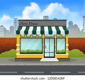Green and yellow store building background