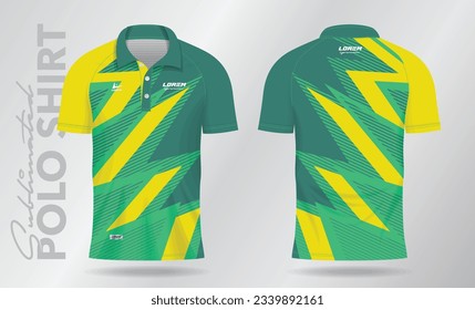 green yellow sublimation Polo Shirt mockup template design for badminton jersey, tennis, soccer, football or sport uniform