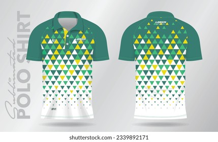 green yellow sublimation Polo Shirt mockup template design for badminton jersey, tennis, soccer, football or sport uniform