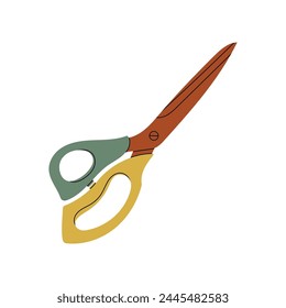 Grüngelbe Schneiderschere zum Schneiden, Schneiden, Pflegen im flachen Stil. Vektorgrafik Stock Cartoon Illustration der geschlossenen Schere auf isoliertem weißen Hintergrund. Metallklingen