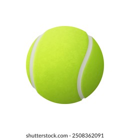 Green or yellow tennis ball, sport playing equipment. Vector realistic flying tennis ball closeup isolated on white background. Tournament or championship symbol