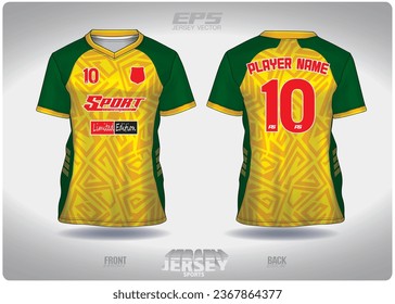 Green yellow tile pattern design, illustration, textile background for sports t-shirt, football jersey shirt mockup for football club. consistent front view