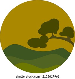 Green and yellow tinge of the mountain and forests. Illustration of Mountain Vector Art