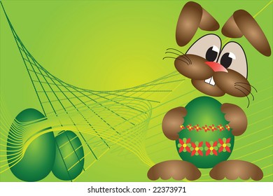 green and yellow tone easter background with eggs and bunny