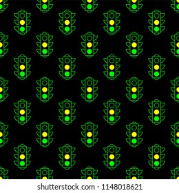 Green and yellow traffic light. Vector icons. Seamless pattern background. Outline. Minimal