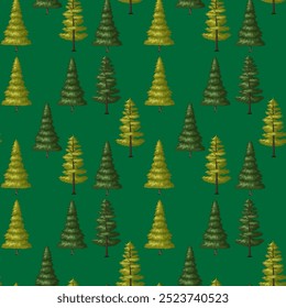 Green and yellow trees on a green background