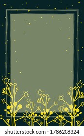 Green and yellow vector design frame. Rectangle line art with flower frame. Geometric card. Wedding invitation.