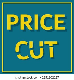 Green and yellow vector graphic for shop sales promotion. It consists of the words Price Cut, the second word being cut in half 