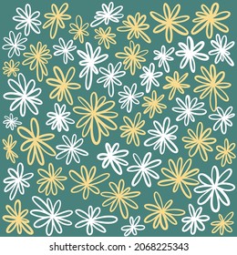 green yellow vector hand doodle flowers pattern