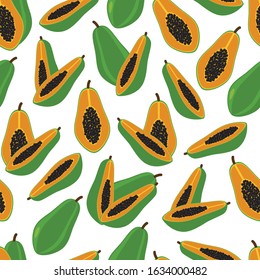 Green and yellow vector papaya seamless pattern background on white surface
