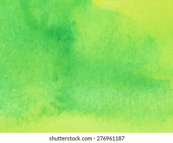 Green yellow watercolor hand drawn grain paper texture. Handmade vector nature background. Abstract wet brush painted illustration. Design artistic element for card, banner, template, web, print