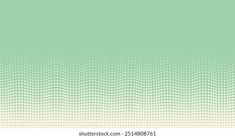 Green and yellow wave gradation frame. Duotone fade gradient. Anime curve backdrop. Halftone pop art background. Monochrome dot pattern. Banner with half tone effect. Cartoon print vector illustration