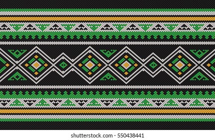 Green Yellow White Black Traditional Folk Sadu Arabian Hand Weaving Pattern