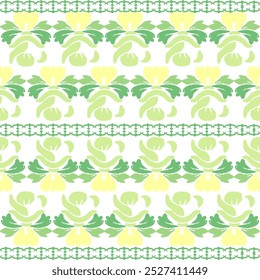 Green, yellow, white embroidery, motif ethnic ikat seamless textile illustration, print striped ornament, pattern, design for wrapping, silk, scarf, clothing, background, textile, carpets, curtains.