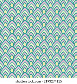 Green, yellow and white lotus leaf pattern on monochrome background. Interlocking  Inspiration Thai Art shape in classic retro style. Abstract wave art.