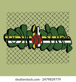 Green Yellow White Red Black Colors Flag Of Dominica Graffiti Letter Font 