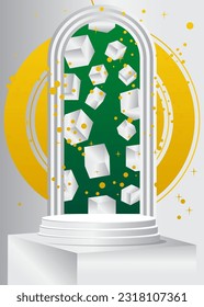 Green, Yellow and white stage showcase for presentation. Abstract vector cylinder pedestal podium. Minimal geometric mockup product display.
