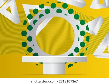Green, Yellow and white stage showcase for presentation. Abstract vector cylinder pedestal podium. Minimal geometric mockup product display.