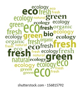 green and yellow words composing a green planet