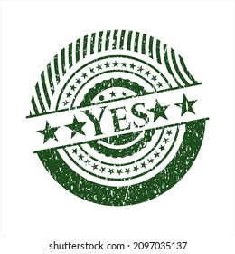 Green Yes distressed rubber seal. 