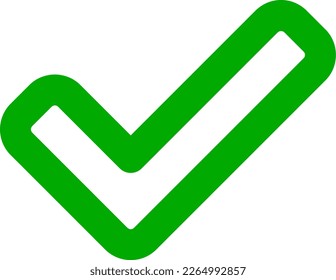 Icono Verde Sí o Derecha o Aprobado con Signo de marca de verificación. Imagen vectorial.
