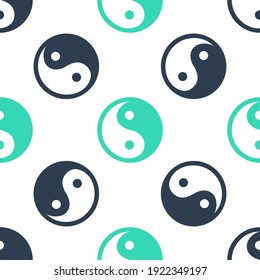 Green Yin Yang symbol of harmony and balance icon isolated seamless pattern on white background. Vector.